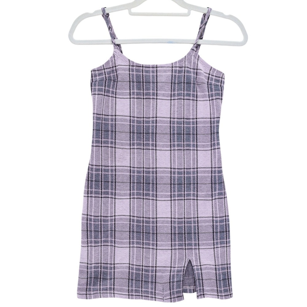 Rue21 Purple Plaid Cami Mini Dress Small Side Slit Adjustable Straps